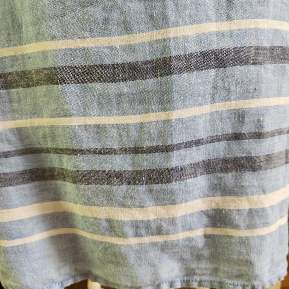 Tahari Linen Blouse Tunic Pastel Blue Roll-up Sleeves Full Button Front Vee Neck - Picture 4 of 10